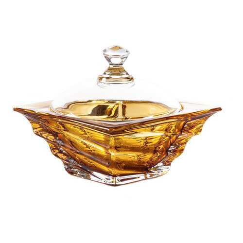 Конфетница с крышкой Crystalite Bohemia Касабланка 11,5см, цвет янтарный в БергХофф
