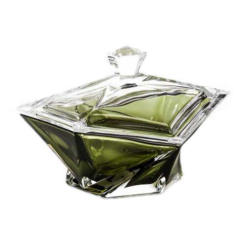 Конфетница с крышкой Crystalite Bohemia Оригами 16см, цвет хаки в БергХофф