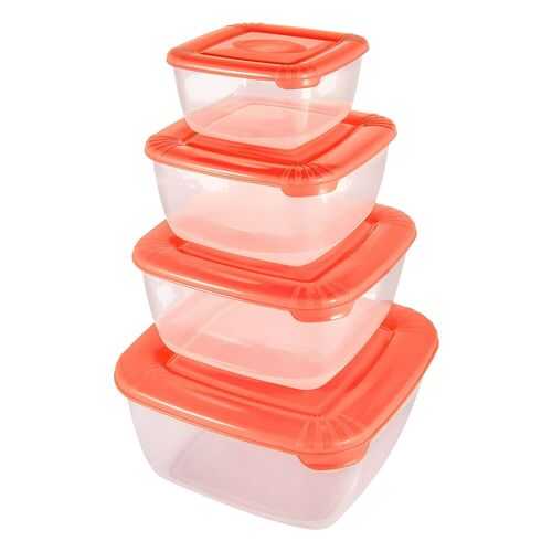 Набор емкостей для хранения продуктов Plast Team POLAR квадратных 4 шт. кораловый в БергХофф